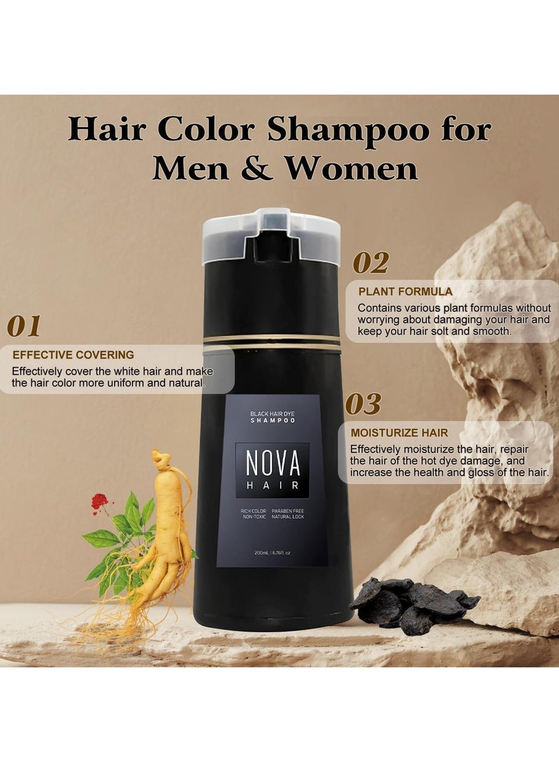 NOVA Hair Dye Shampoo Natural Instant Color for Gray Coverage, Safe, Unisex Formula, For Hair Care 3 in 1, Herbal Ingredients, Keeping Hair Healthy and Shiny (Black)  - Image 3