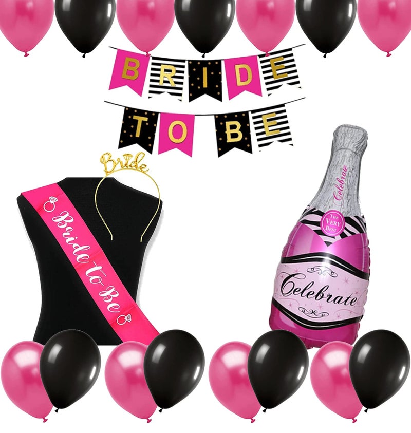 TOYXE Bride To Be Banner Decoration Sash Headband Bottle Foil Balloon Set - Image 3
