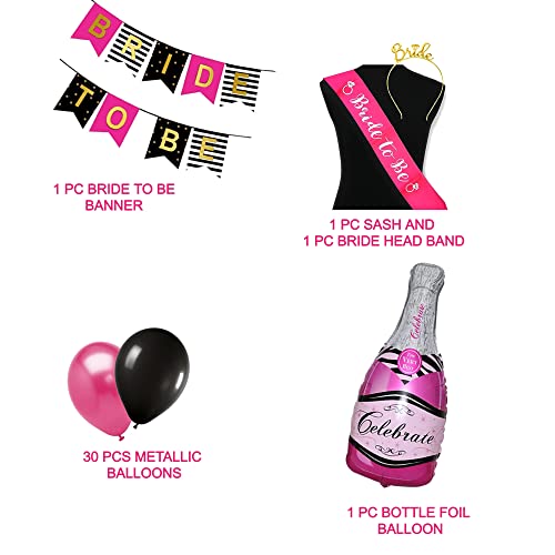 TOYXE Bride To Be Banner Decoration Sash Headband Bottle Foil Balloon Set - Image 2