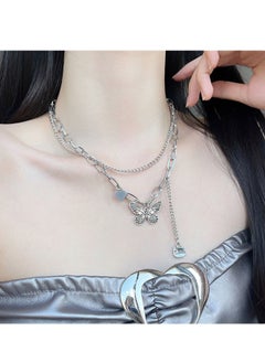 Butterfly Necklace New Arrivals Fashion Jewelry Layered Design Pendant Stainless Steel Silver Necklace Accessories for Women Ins Style Gift for Ladies Girls