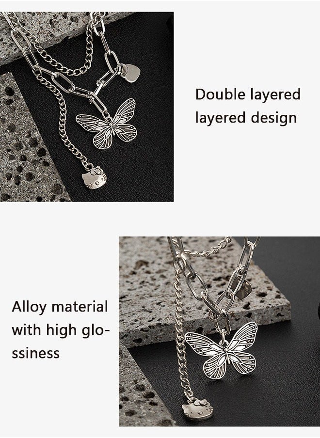 Generic - Butterfly Necklace New Arrivals Fashion Jewelry Layered Design Pendant Stainless Steel Silver Necklace Accessories for Women Ins Style Gift for Ladies Girls - Image 1