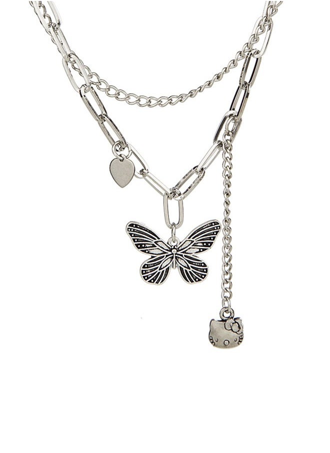 Generic - Butterfly Necklace New Arrivals Fashion Jewelry Layered Design Pendant Stainless Steel Silver Necklace Accessories for Women Ins Style Gift for Ladies Girls - Image 1