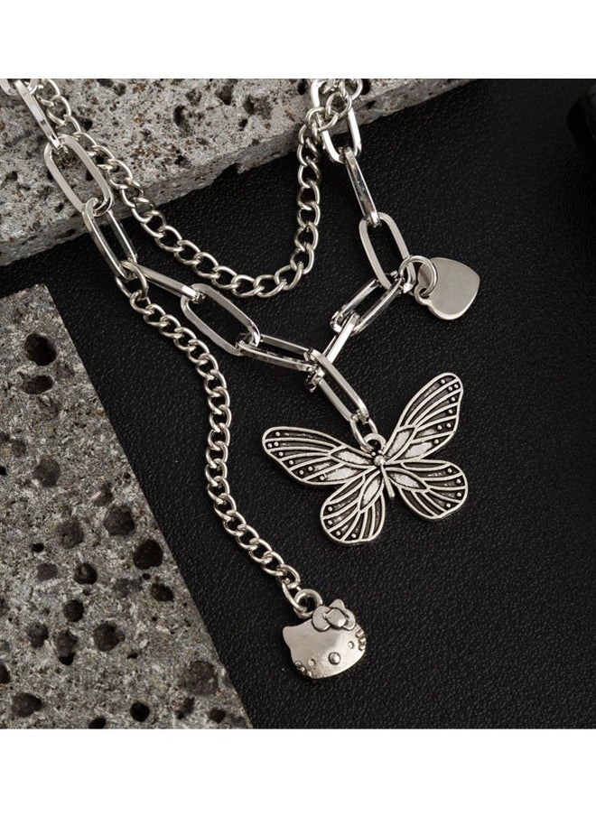 Generic - Butterfly Necklace New Arrivals Fashion Jewelry Layered Design Pendant Stainless Steel Silver Necklace Accessories for Women Ins Style Gift for Ladies Girls - Image 1