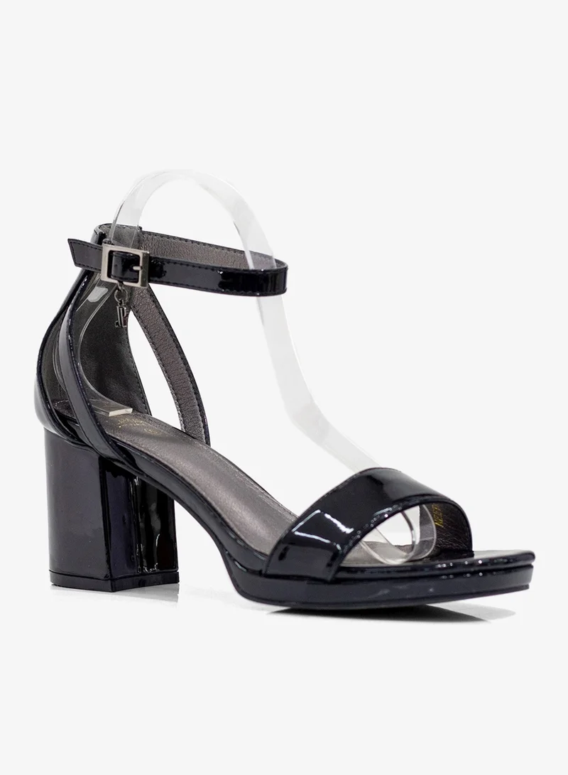 Lamaraparis Neeta one band patent sandal on 7cm heel black