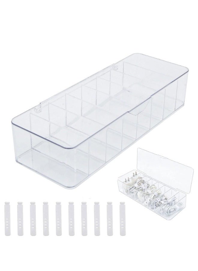 ShebSheb Cable Organizer Storage Box Plastic Cable Cord Management Box Power Cord Organizer Case With 10 Pcs Rubber Ties For Office Home Desk Accessories Storage Stationery Supplies  - Image 1
