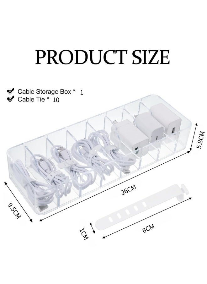 ShebSheb Cable Organizer Storage Box Plastic Cable Cord Management Box Power Cord Organizer Case With 10 Pcs Rubber Ties For Office Home Desk Accessories Storage Stationery Supplies  - Image 2