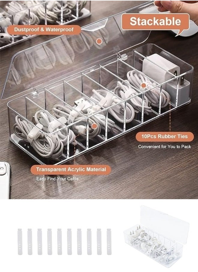 ShebSheb Cable Organizer Storage Box Plastic Cable Cord Management Box Power Cord Organizer Case With 10 Pcs Rubber Ties For Office Home Desk Accessories Storage Stationery Supplies  - Image 4