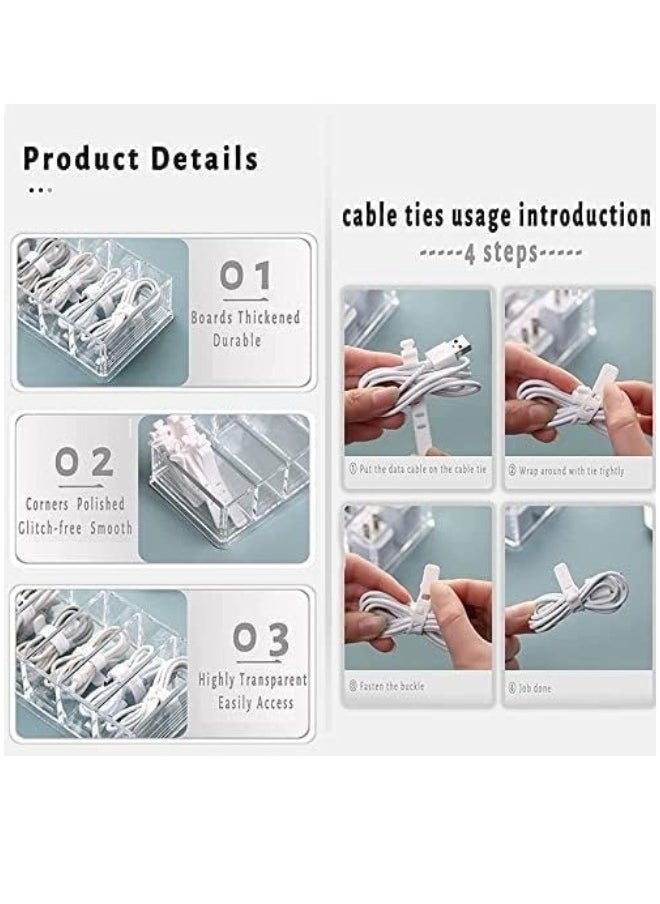 ShebSheb Cable Organizer Storage Box Plastic Cable Cord Management Box Power Cord Organizer Case With 10 Pcs Rubber Ties For Office Home Desk Accessories Storage Stationery Supplies  - Image 3