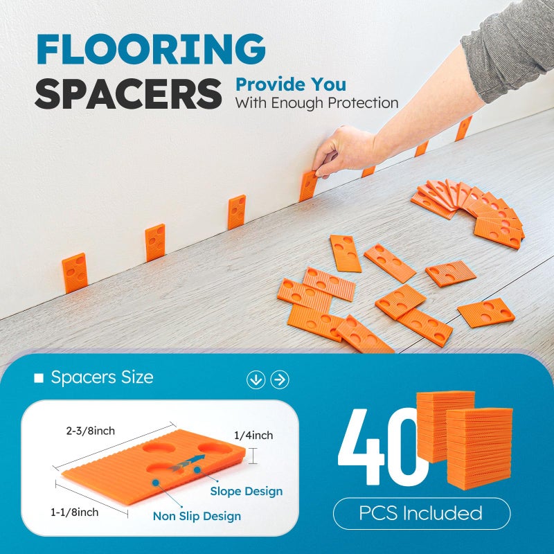 NAACOO Laminate/Vinyl Flooring Tools, Tapping Block for Vinyl Plank Flooring-Double Sided with Notches,10In Contour Gauge, Pull Bar, 40Pcs Floor Spacers,Rubber Mallet. Universal Floor Installation kit - Image 5