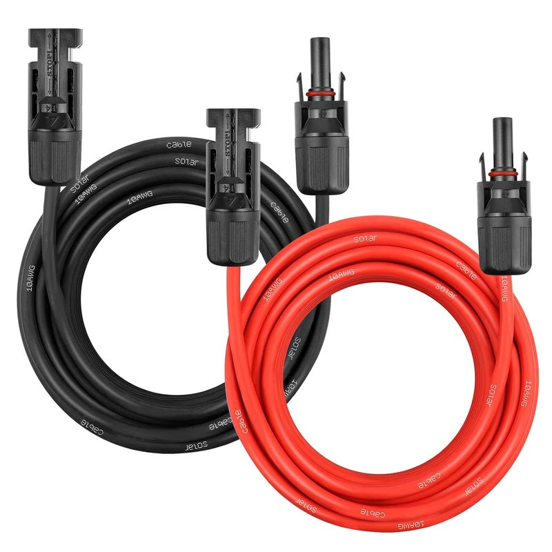 YDDECW Solar Panel Extension Cable - 10AWG 25FT Solar Wire Cord 10 Gauge PV Wire with Female & Male Waterproof Connector for RV, Photovoltaic Systems, Home, Boat, Solar Panels, Car(25ft Red + 25ft Black) - Image 1