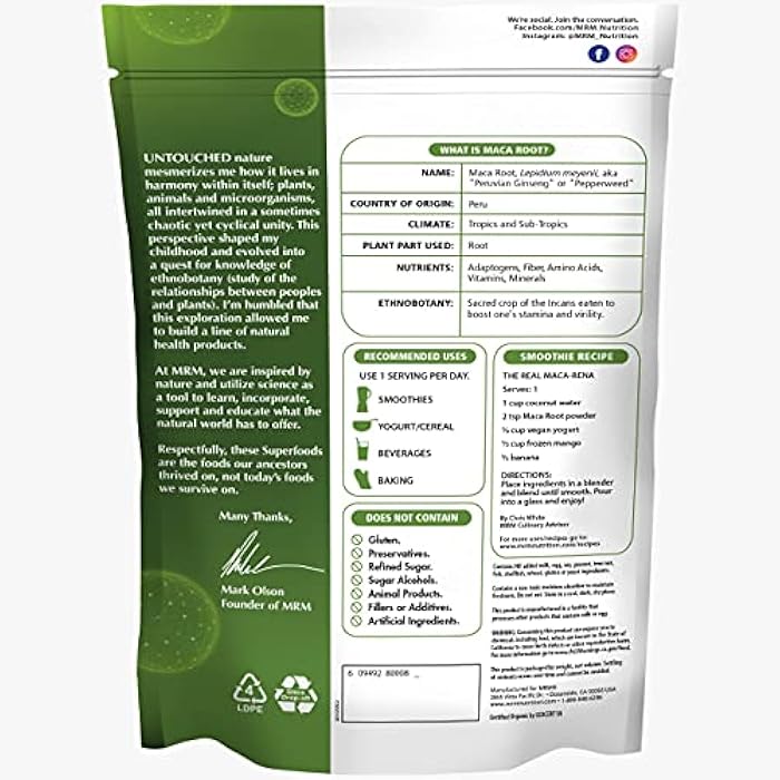 MRM مسحوق جذر الماكا العضوي من MRM للتغذية | سوبر فودز | أدا بتوجين | خالي من الجلوتين + نباتي | 40 حصة - Image 2
