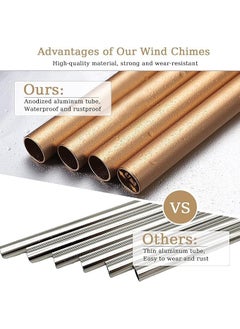 YEPZY ENTERPRISE YEPZY Large Aluminium Wind Chimes27 Inch 6 Rustproof Aluminum Tubes Wooden Wind Bell Sympathy Romantic Wind Chimes for Outside Best Gift for Outdoor Garden Patio Decoration Golden  - Image 3