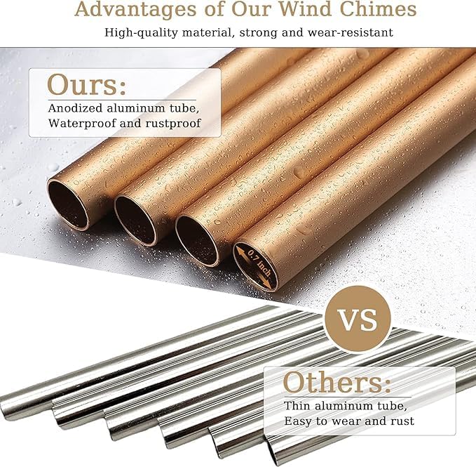YEPZY ENTERPRISE YEPZY Large Aluminium Wind Chimes27 Inch 6 Rustproof Aluminum Tubes Wooden Wind Bell Sympathy Romantic Wind Chimes for Outside Best Gift for Outdoor Garden Patio Decoration Golden - Image 3