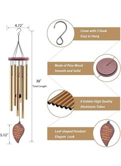 YEPZY ENTERPRISE YEPZY Large Aluminium Wind Chimes27 Inch 6 Rustproof Aluminum Tubes Wooden Wind Bell Sympathy Romantic Wind Chimes for Outside Best Gift for Outdoor Garden Patio Decoration Golden  - Image 5