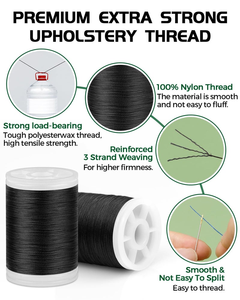 FIVEIZERO 330 Yards FIVEIZERO Extra Strong Upholstery Thread,Black Bonded Nylon Thread for Denim Leather,Craft,Machine,DIY and Home (2 Pack) CJ - Image 4