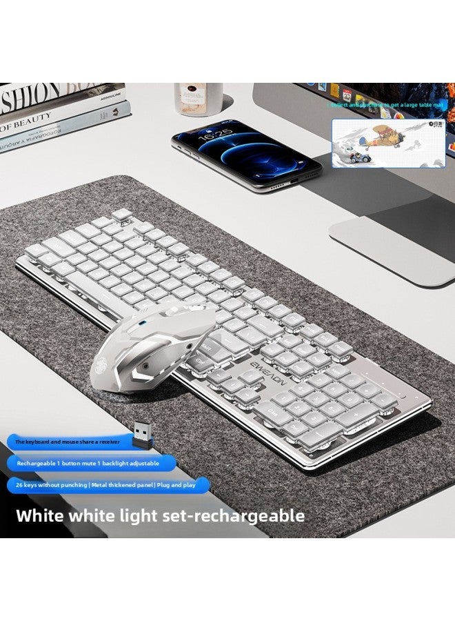 Wireless Bluetooth Girls Office Computer Keyboard Mouse Suit Keyboard Mouse X Mute Game Feel Mechanical 7S Electric Competition-Color:White White Light 【wireless Keyboard And Mouse Set】 Keyboard And - Image 1