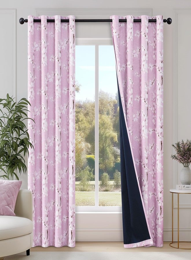 FMFUNCTEX 100% Blackout Floral Curtains for Bedroom, Pink Curtains 63 inch Length Blossom Flower Patterned for Living Room, Thermal Insulated Nursery Drapes, Grommet Top 2 Panels (White on Pink) - Image 2