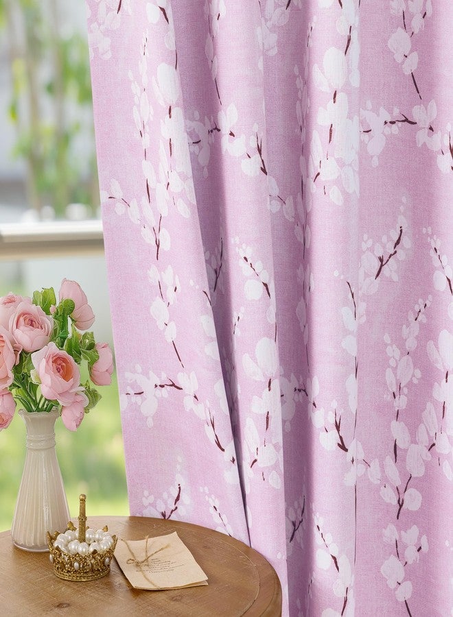 FMFUNCTEX 100% Blackout Floral Curtains for Bedroom, Pink Curtains 63 inch Length Blossom Flower Patterned for Living Room, Thermal Insulated Nursery Drapes, Grommet Top 2 Panels (White on Pink) - Image 1