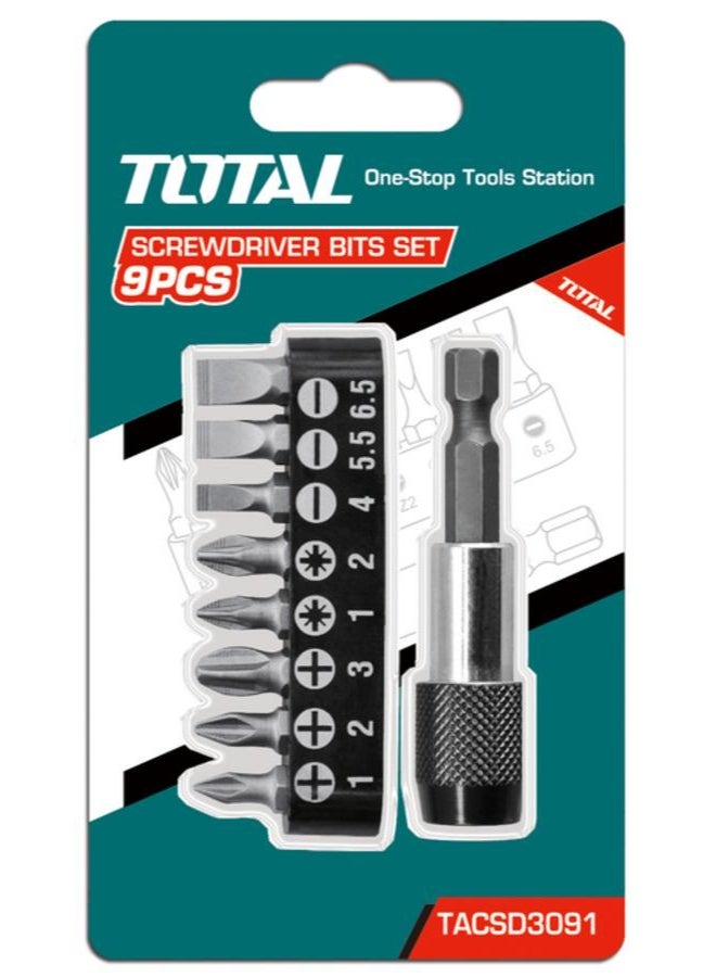 TOTAL 9-Piece Screwdriver Bits Set – Precision Bits for Slotted, Phillips, Torx, and DIY Home or Workshop Use - Image 1