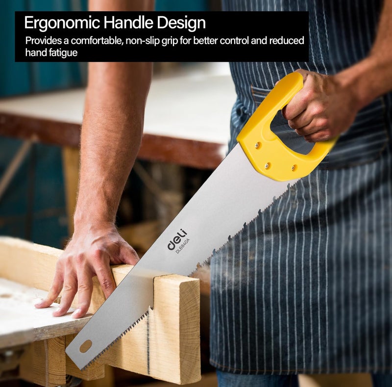 Deli DL6840A 16 Hand Saw 400mm Heavy Duty Pruning Tool with 3 Face Grinding Teeth 65mn Steel Blade Bi Material ABS Grip Handle Tree Branch Cutter for Professional Garden Wood Work 1Pc Yellow - Image 3