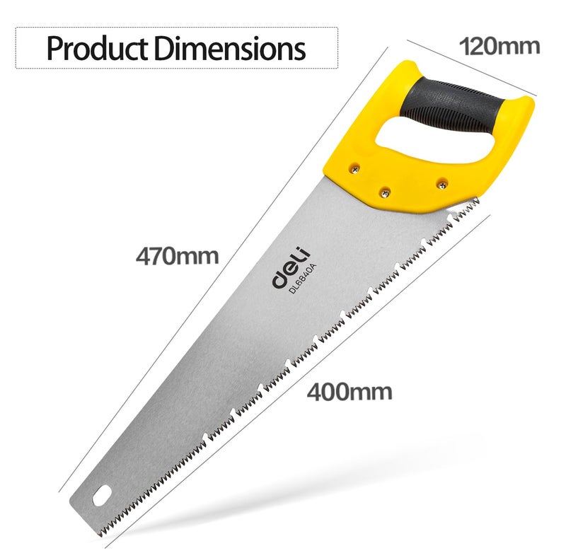 Deli DL6840A 16 Hand Saw 400mm Heavy Duty Pruning Tool with 3 Face Grinding Teeth 65mn Steel Blade Bi Material ABS Grip Handle Tree Branch Cutter for Professional Garden Wood Work 1Pc Yellow - Image 2