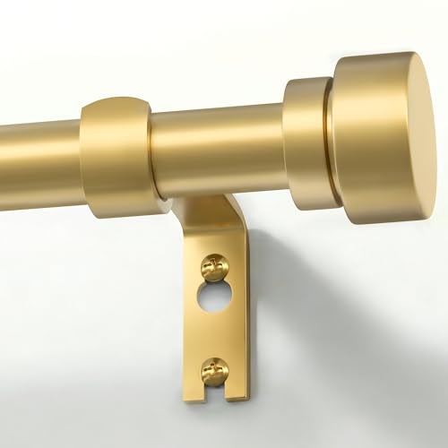 PORTRES Gold Heavy Duty Curtain Rods for Windows 28 to 48 Inches Adjustable Length 1" Diameter Curtain Rod with Modern Decorative Finials for Outdoor Farmhouse Bedroom Kitchen Living Room - Image 1