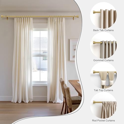 PORTRES Gold Heavy Duty Curtain Rods for Windows 28 to 48 Inches Adjustable Length 1" Diameter Curtain Rod with Modern Decorative Finials for Outdoor Farmhouse Bedroom Kitchen Living Room - Image 3
