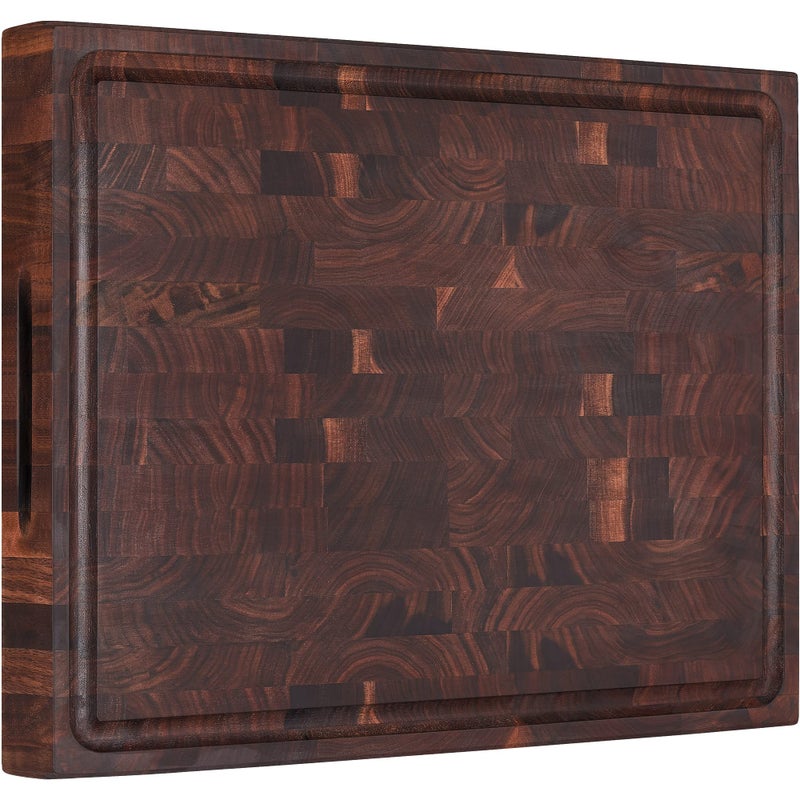 AZRHOM Large End Grain Walnut Wood Cutting Board 17x13x15 in Thick Butcher Block for Kitchen with Nonslip Mats Juice Groove Handles Gift Box - Image 2