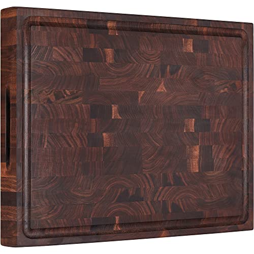 AZRHOM Large End Grain Walnut Wood Cutting Board 17x13x15 in Thick Butcher Block for Kitchen with Nonslip Mats Juice Groove Handles Gift Box - Image 1