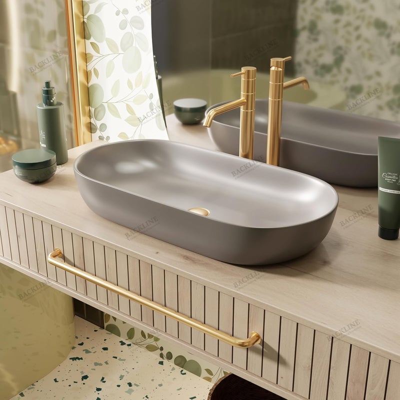 B Backline Ceramic Table Top Wash Basin Counter Top Wash Basin For Bathroom Living Room 315 X 16 X 5 Inches Grey Matt - Image 1