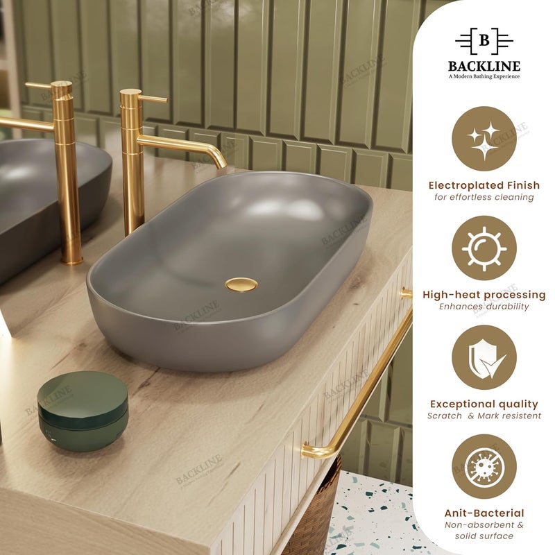 B Backline Ceramic Table Top Wash Basin Counter Top Wash Basin For Bathroom Living Room 315 X 16 X 5 Inches Grey Matt - Image 3