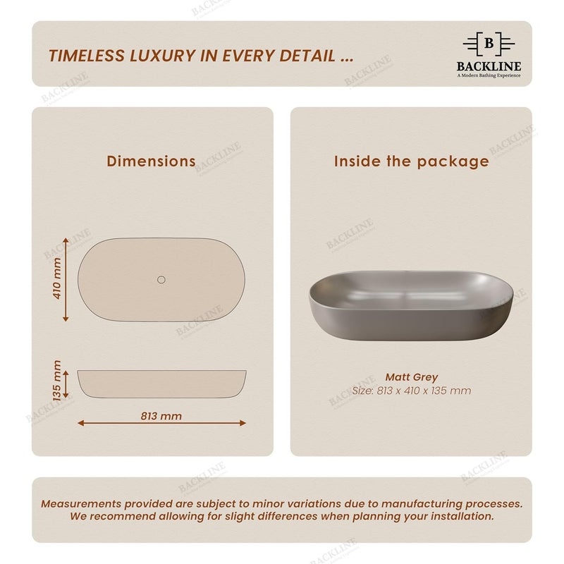 B Backline Ceramic Table Top Wash Basin Counter Top Wash Basin For Bathroom Living Room 315 X 16 X 5 Inches Grey Matt - Image 5