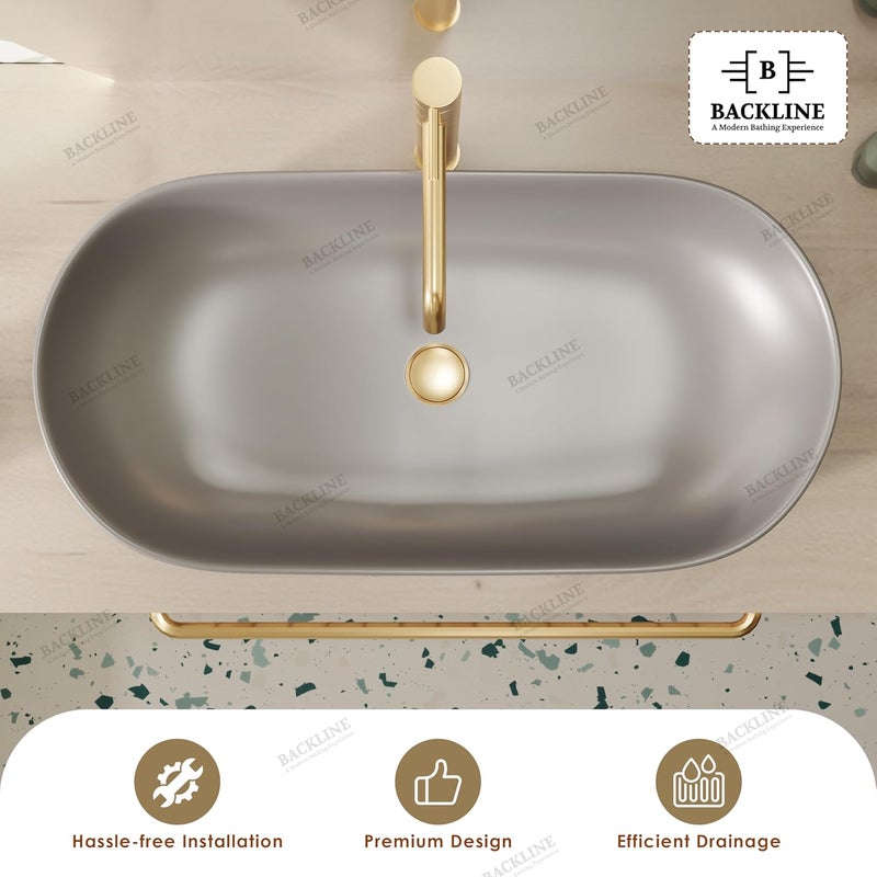 B Backline Ceramic Table Top Wash Basin Counter Top Wash Basin For Bathroom Living Room 315 X 16 X 5 Inches Grey Matt - Image 2