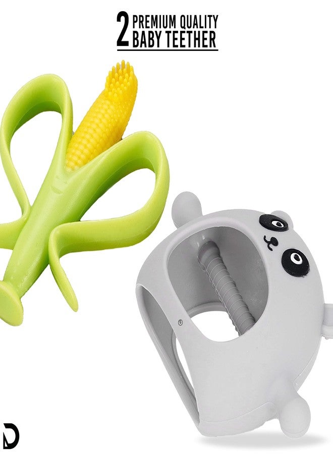 DaKos, Stylish Soother for New Born, teether and Soother for Baby, Baby Teething Mitten, BPA Free Chewing Mitten (Corn Shaped and White Panda Shaped Teether) - Image 2