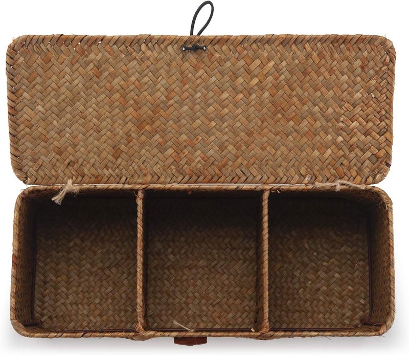 DOKOT Seagrass Woven Storage Basket with Lid - Image 3