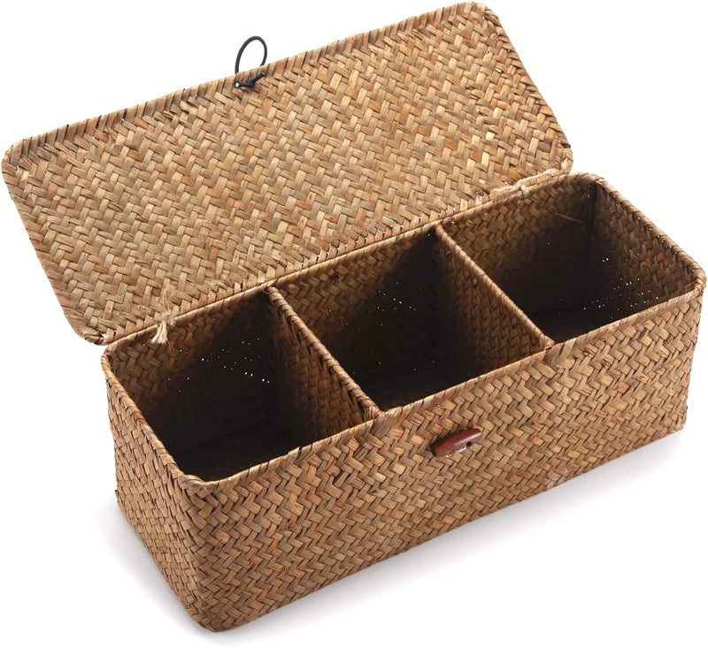 DOKOT Seagrass Woven Storage Basket with Lid - Image 1