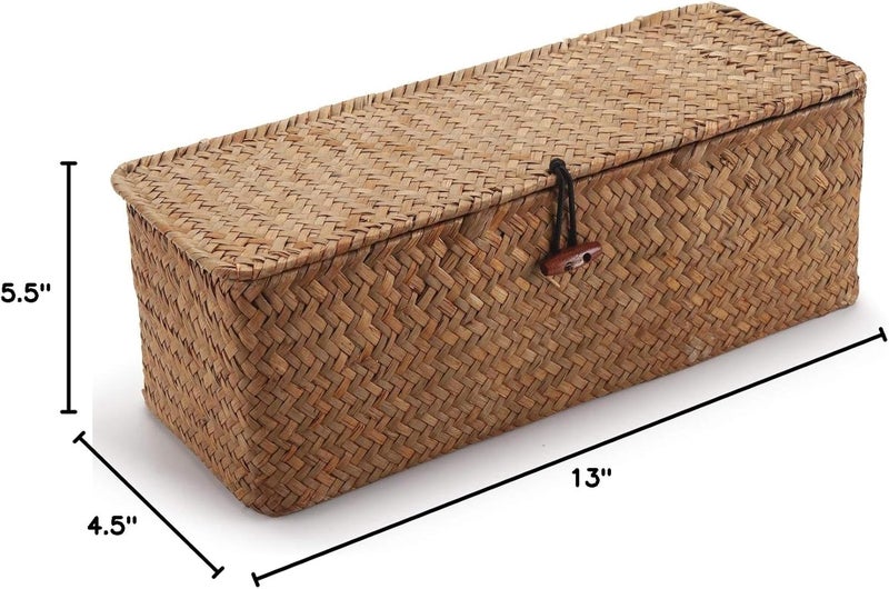 DOKOT Seagrass Woven Storage Basket with Lid - Image 2