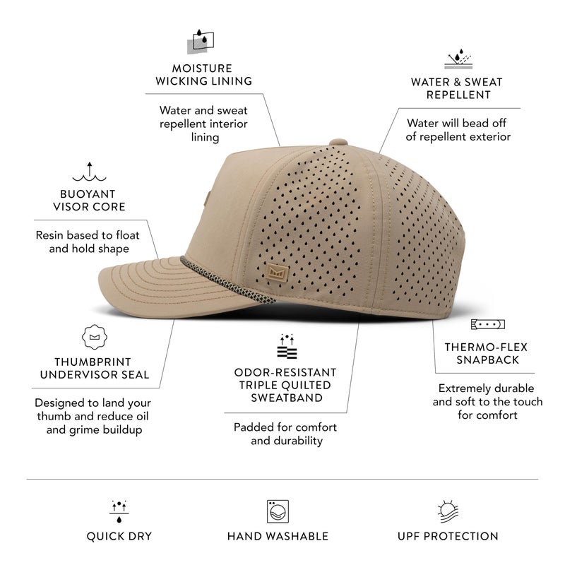 melin Odysea Rope Bulls Icon Hydro, Khaki, Trucker and Rope Hat, Performance Hat for Men & Women, Water-Resistant Fitted Baseball Cap, Small - Image 2