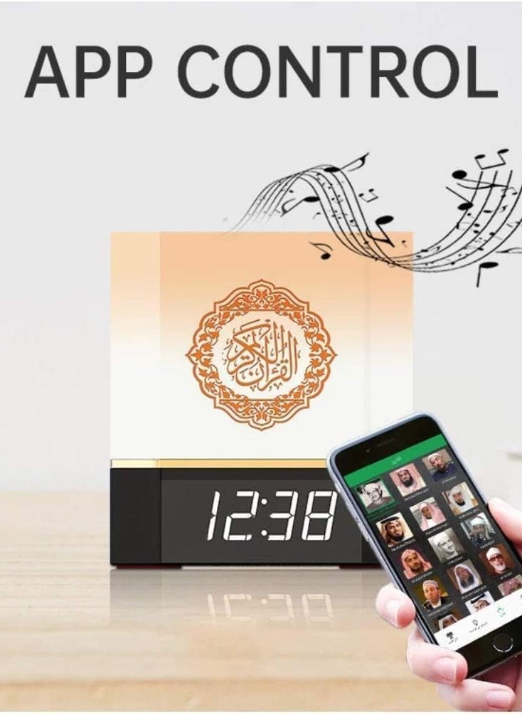 Gravity Quran Speaker with Lamp & Clock – 14 Language Translations, 18 Reciters, Azaan Settings & Mobile App Control, Perfect Islamic Gift for All Ages (Black) - Image 2