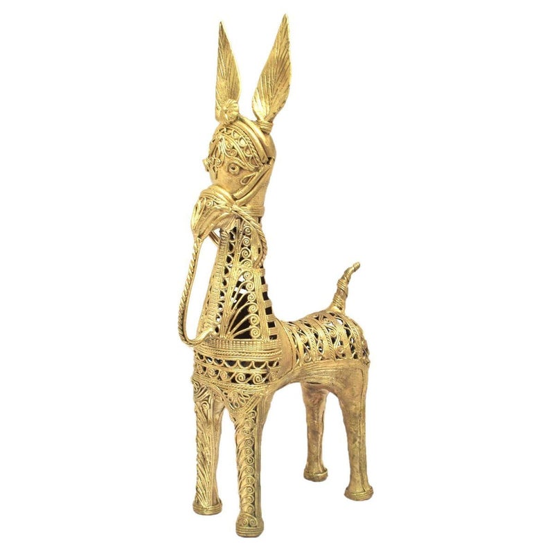 Tarang Arts Brass Dhokra Jali Horse Sculpture Indian Tribal Art Showpiece Decorative Metal Art for Home Decor Living Room Display on Shelves Tables Sideboards Gift 12x6x3 Inches