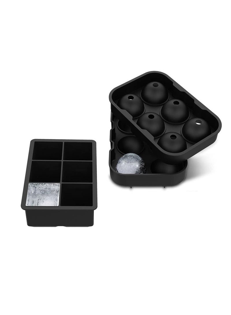 2 قطعة صواني مكعبات ثلج سيليكون، قالب مكعبات ثلج كروي مع غطاء، قوالب مكعبات ثلج مربعة كبيرة لأدوات المطبخ التي تصنعها بنفسك