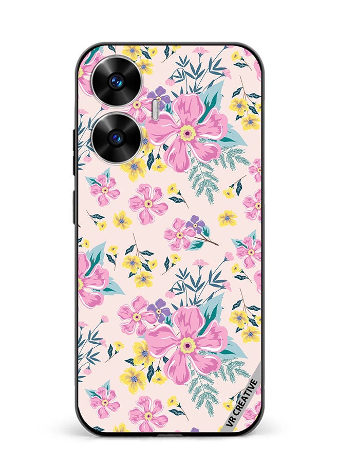 VR CREATIVE Protective Case Cover For Realme C55 Pink Flowers Seamless Pattern Design Multicolour - Image 1
