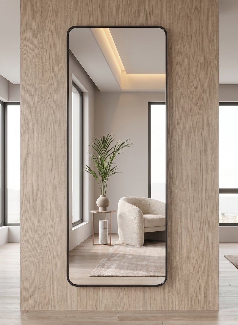 تايمي مرآة مستطيلة الشكل مقاس 120×30 سم بحواف دائرية، مرآة كاملة الطول  وإطار معدني، مرآة أرضية، مرآة حائط معلقة أو مائلة لغرفة المعيشة، غرفة النوم، المدخل، سوداء - Image 1