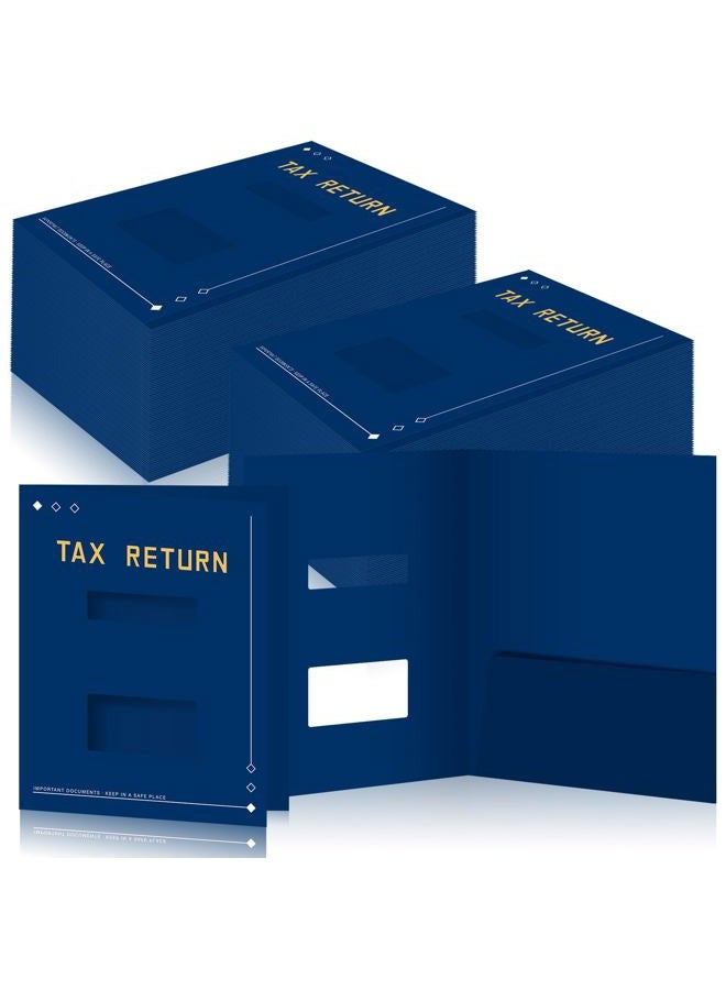 Mooliwe 100 Pcs Blue Tax Return Folders Bulk 9 x 11.25 Inches Income Tax Organizer with Side Staples Paper File Pocket Document Folders for Accountants Business Office Supply - Image 1