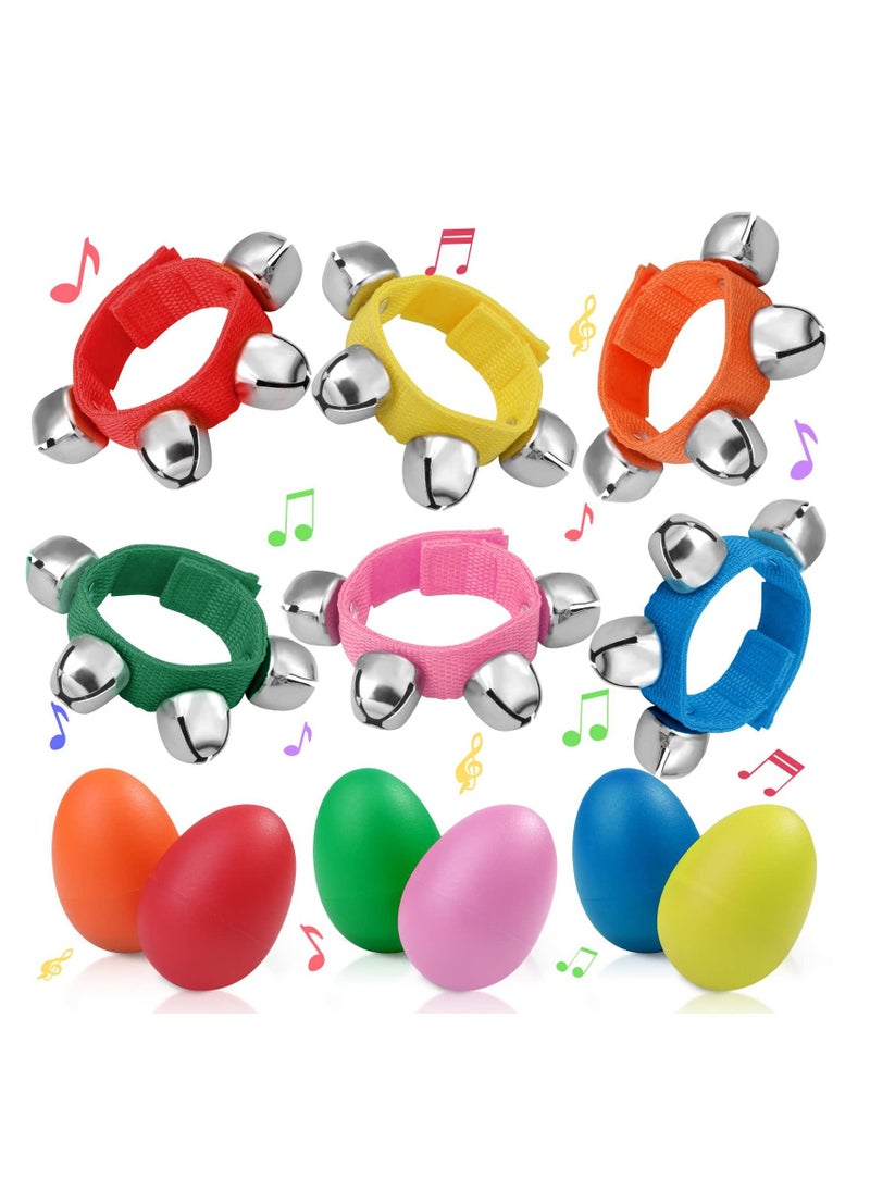 Hand Bells Wrist Bands Jingle Bells and Egg Shakers Noise Makers Jingle Bells Musical Instruments for Kids Band Party Favors 12Pcs  - Image 1