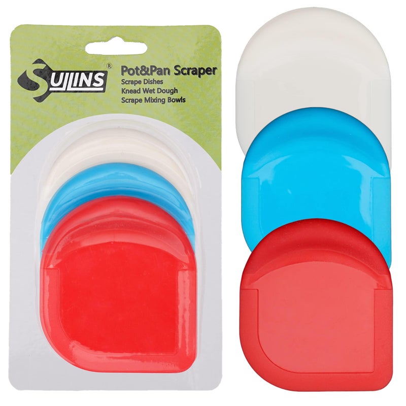 Sullins SULLINS Pan Scraper Pack Of 3  Pan Scraper Tool  Pot Scraper  Dish Scraper  Dish Scraper Tool  Unique Silicone Grip Design  No Slipping Unlike Other Scrapers 
