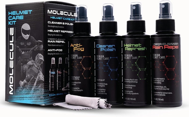 Molecule Helmet Care Kit | Premium Helmet Care | Includes Anti-Fog, Cleaner Polish, Helmet Refresh, and Rain Repel | Cleans and Details Helmets, Visors, and Goggles | 4 Ounces (1 Kit) - Image 1