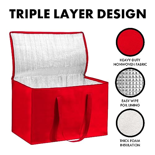 Carrywell (Not Made In China) Insulated Food Delivery Bags, Reusable Grocery Carrier, Catering, Thermal Insulation Tote for Hot and Cold Food, Pizza, Uber Eats and Doordash (1, Red, 3X-Large) - Image 3
