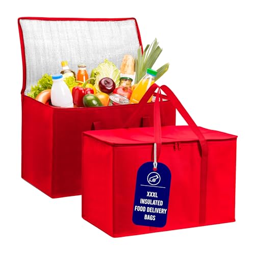 Carrywell (Not Made In China) Insulated Food Delivery Bags, Reusable Grocery Carrier, Catering, Thermal Insulation Tote for Hot and Cold Food, Pizza, Uber Eats and Doordash (1, Red, 3X-Large) - Image 1