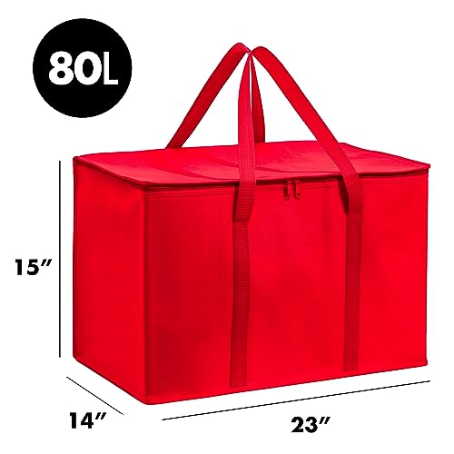 Carrywell (Not Made In China) Insulated Food Delivery Bags, Reusable Grocery Carrier, Catering, Thermal Insulation Tote for Hot and Cold Food, Pizza, Uber Eats and Doordash (1, Red, 3X-Large) - Image 2